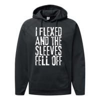 I Flexed And My Sleeves Fur Off Funny Workou Performance Fleece Hoodie