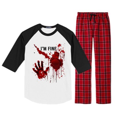 IM Fine Bloody Hand Blood Stained Blood Splatter Halloween Raglan Sleeve Pajama Set