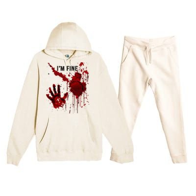 IM Fine Bloody Hand Blood Stained Blood Splatter Halloween Premium Hooded Sweatsuit Set