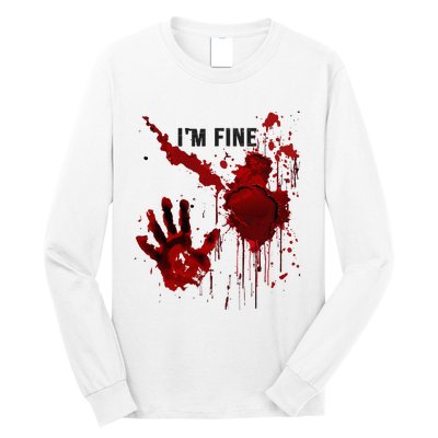 IM Fine Bloody Hand Blood Stained Blood Splatter Halloween Long Sleeve Shirt