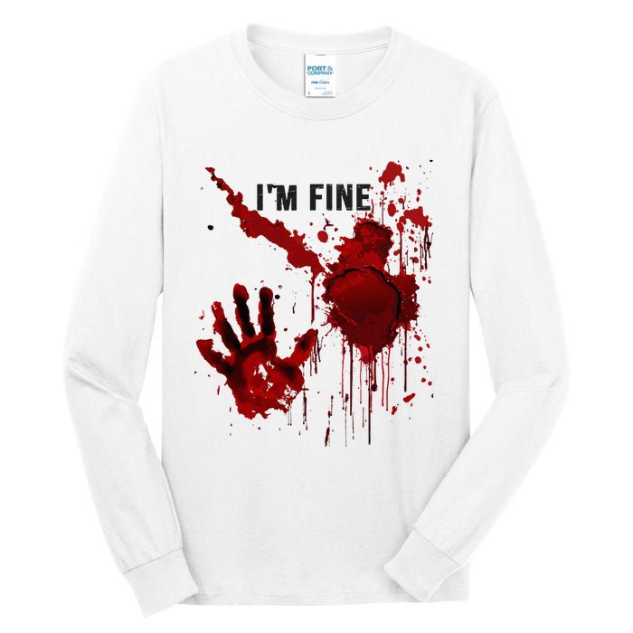 IM Fine Bloody Hand Blood Stained Blood Splatter Halloween Tall Long Sleeve T-Shirt