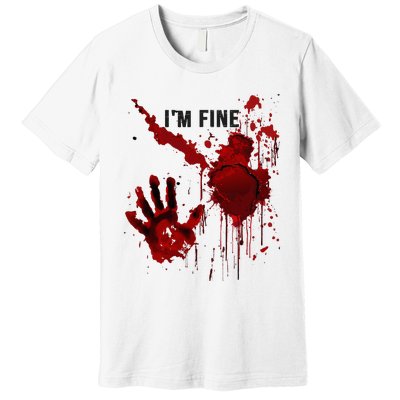 IM Fine Bloody Hand Blood Stained Blood Splatter Halloween Premium T-Shirt