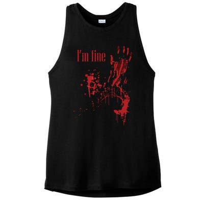 I'm Fine Bloody Halloween Ladies PosiCharge Tri-Blend Wicking Tank