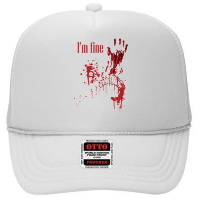 I'm Fine Bloody Halloween High Crown Mesh Back Trucker Hat