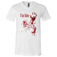 I'm Fine Bloody Halloween V-Neck T-Shirt