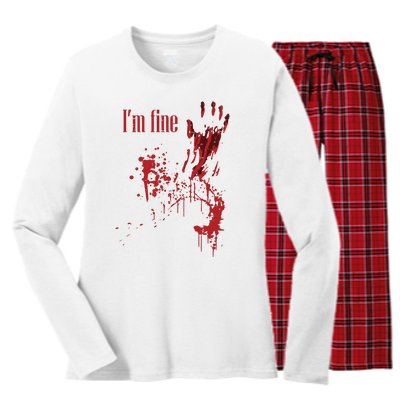 I'm Fine Bloody Halloween Women's Long Sleeve Flannel Pajama Set 