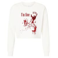 I'm Fine Bloody Halloween Cropped Pullover Crew