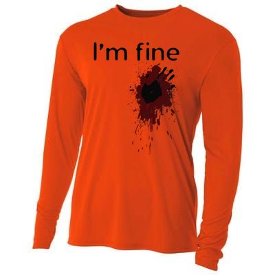 Im Fine Blood Splatter And Bloody Hand Print Halloween Fun Cooling Performance Long Sleeve Crew