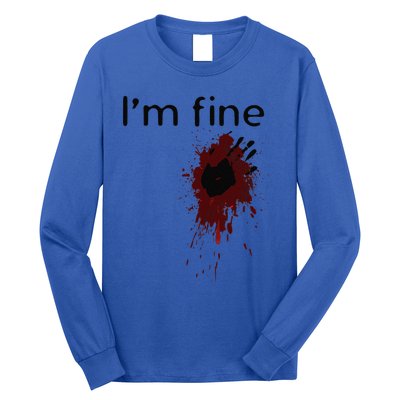 Im Fine Blood Splatter And Bloody Hand Print Halloween Fun Long Sleeve Shirt