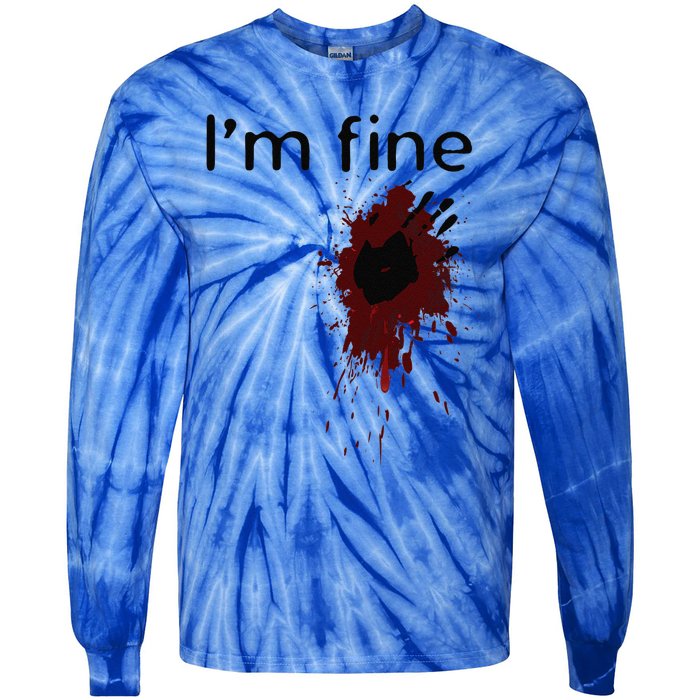 Im Fine Blood Splatter And Bloody Hand Print Halloween Fun Tie-Dye Long Sleeve Shirt