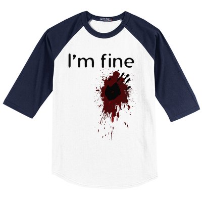 Im Fine Blood Splatter And Bloody Hand Print Halloween Fun Baseball Sleeve Shirt