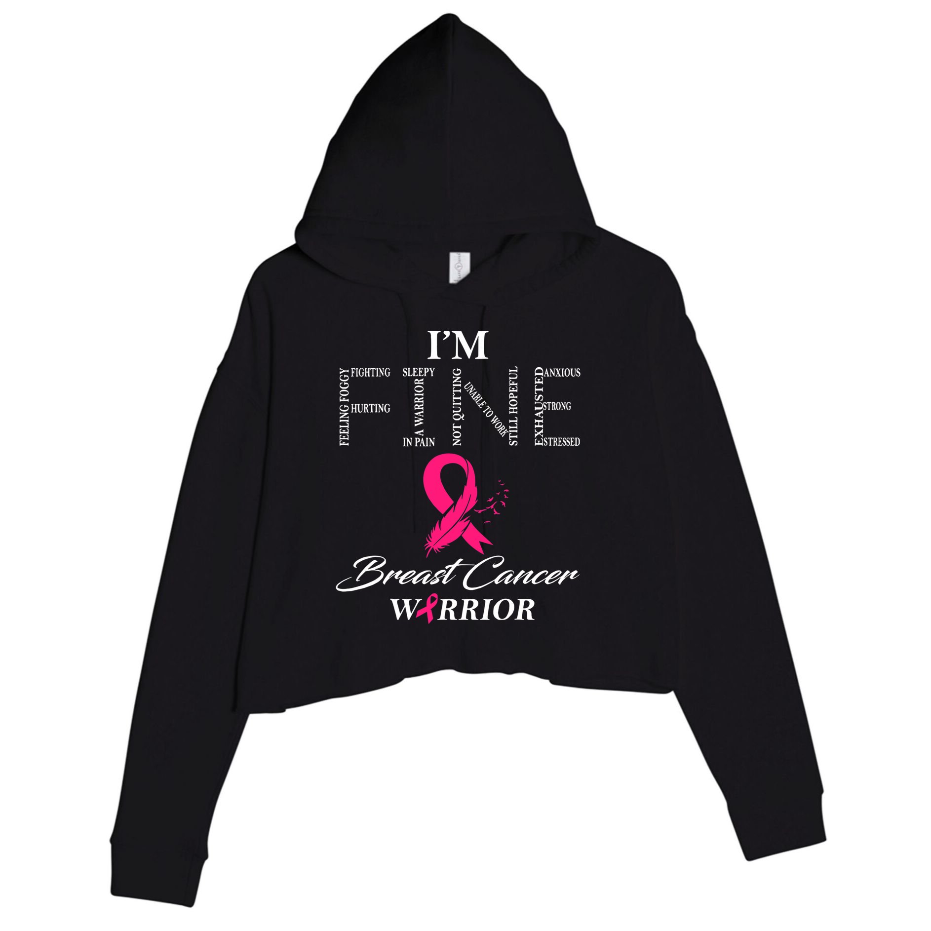 I'm Fine Breast Cancer Warrior Breast Cancer Awareness Crop Fleece Hoodie