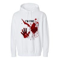 IM Fine Bloody Hand Blood Stained Blood Splatter Halloween Garment-Dyed Fleece Hoodie