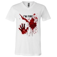 IM Fine Bloody Hand Blood Stained Blood Splatter Halloween V-Neck T-Shirt