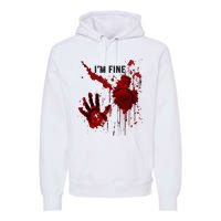 IM Fine Bloody Hand Blood Stained Blood Splatter Halloween Premium Hoodie