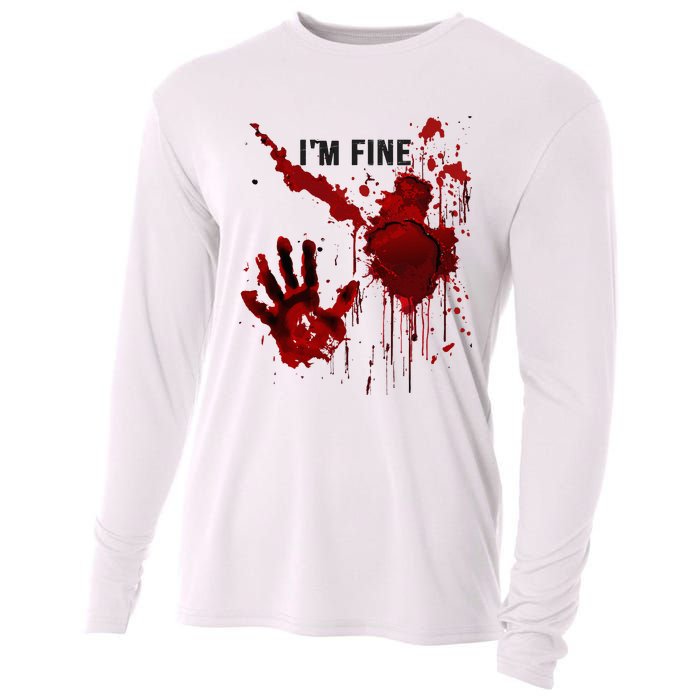 IM Fine Bloody Hand Blood Stained Blood Splatter Halloween Cooling Performance Long Sleeve Crew