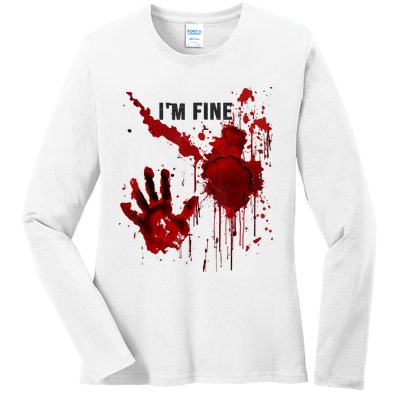 Im Fine Bloody Blood Bloodstained Hand Splatter Halloween Ladies Long Sleeve Shirt