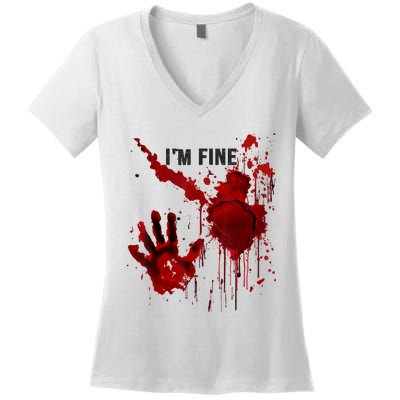 Im Fine Bloody Blood Bloodstained Hand Splatter Halloween Women's V-Neck T-Shirt