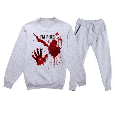 IM Fine Bloody Hand Blood Stained Blood Splatter Halloween Premium Crewneck Sweatsuit Set