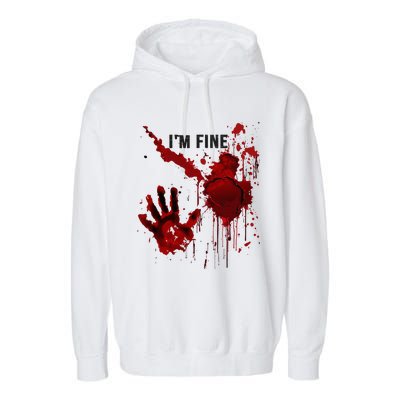 IM Fine Bloody Hand Blood Stained Blood Splatter Halloween Garment-Dyed Fleece Hoodie