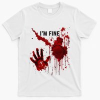 IM Fine Bloody Hand Blood Stained Blood Splatter Halloween T-Shirt