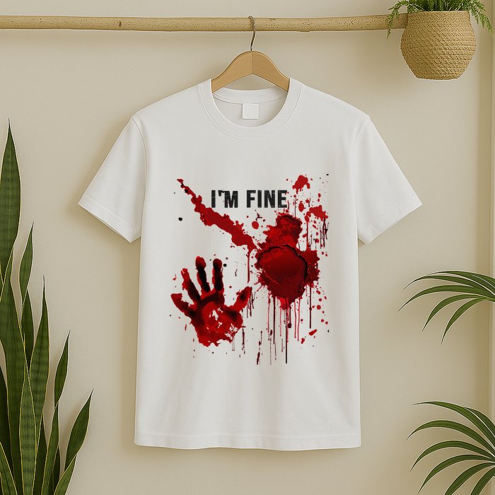 IM Fine Bloody Hand Blood Stained Blood Splatter Halloween T-Shirt