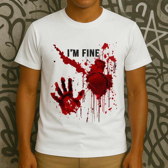 IM Fine Bloody Hand Blood Stained Blood Splatter Halloween T-Shirt