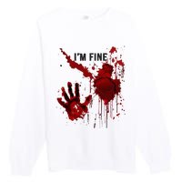 IM Fine Bloody Hand Blood Stained Blood Splatter Halloween Premium Crewneck Sweatshirt