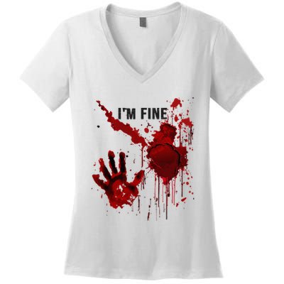 IM Fine Bloody Hand Blood Stained Blood Splatter Halloween Women's V-Neck T-Shirt