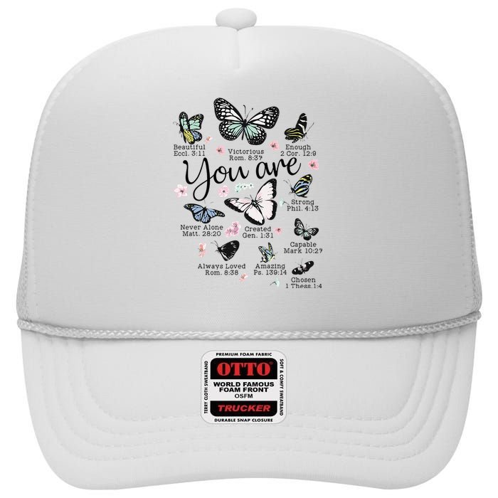 Inspirational Faithful Butterfly Design for Christians High Crown Mesh Back Trucker Hat