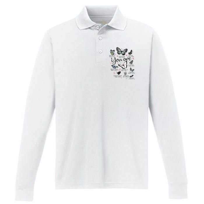 Inspirational Faithful Butterfly Design for Christians Performance Long Sleeve Polo