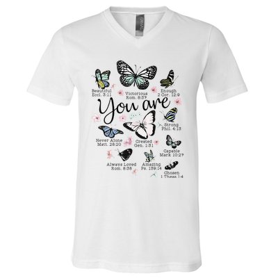 Inspirational Faithful Butterfly Design for Christians V-Neck T-Shirt