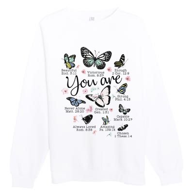 Inspirational Faithful Butterfly Design for Christians Premium Crewneck Sweatshirt