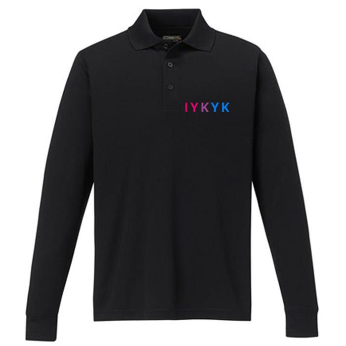 Iykyk Funny Bisexual Lgbtq Pride Subtle Lgbt Bi I Y K Y K Performance Long Sleeve Polo