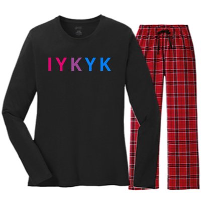 Iykyk Funny Bisexual Lgbtq Pride Subtle Lgbt Bi I Y K Y K Women's Long Sleeve Flannel Pajama Set 