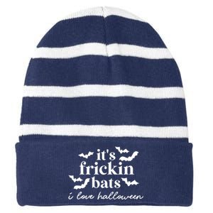 It’S Frickin Bats Ilove Halloween Striped Beanie with Solid Band