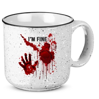 Im Fine Bloody Hand Bloodstained Blood Splatter Halloween 15oz Campfire Ceramic Mug