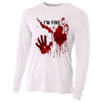 Im Fine Bloody Hand Bloodstained Blood Splatter Halloween Cooling Performance Long Sleeve Crew