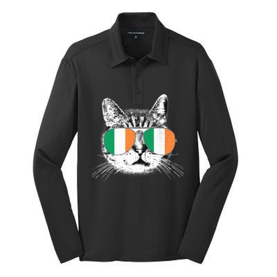 Irish Flag Cat T St. Patrick's Day Catrick's Cattys Silk Touch Performance Long Sleeve Polo