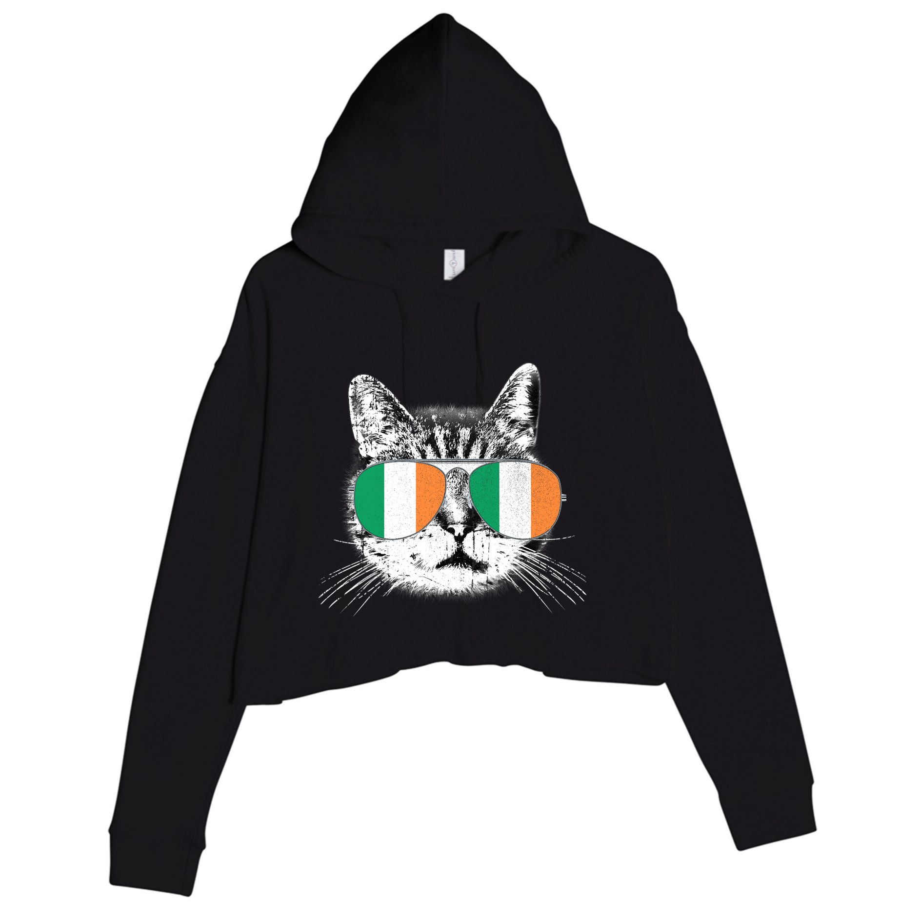 Irish Flag Cat T St. Patrick's Day Catrick's Cattys Crop Fleece Hoodie
