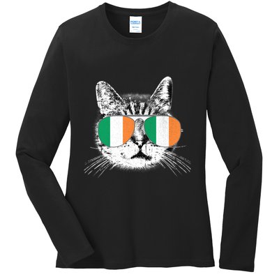 Irish Flag Cat T St. Patrick's Day Catrick's Cattys Ladies Long Sleeve Shirt