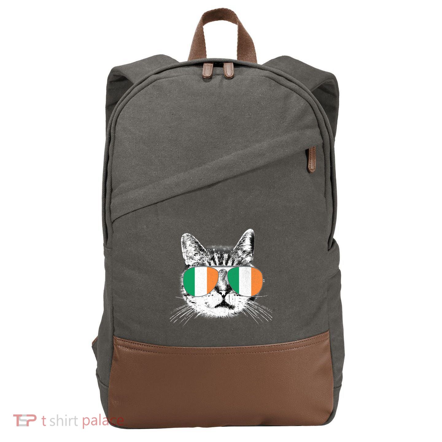 Irish Flag Cat T St. Patrick's Day Catrick's Cattys Cotton Canvas Backpack