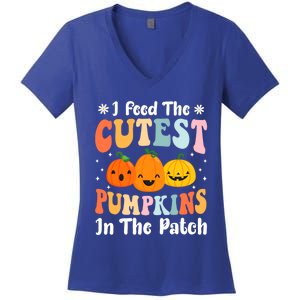 I Feed Cutest Pumpkins In The Patch Lunch Lady Halloween Gift Women's V-Neck T-Shirt