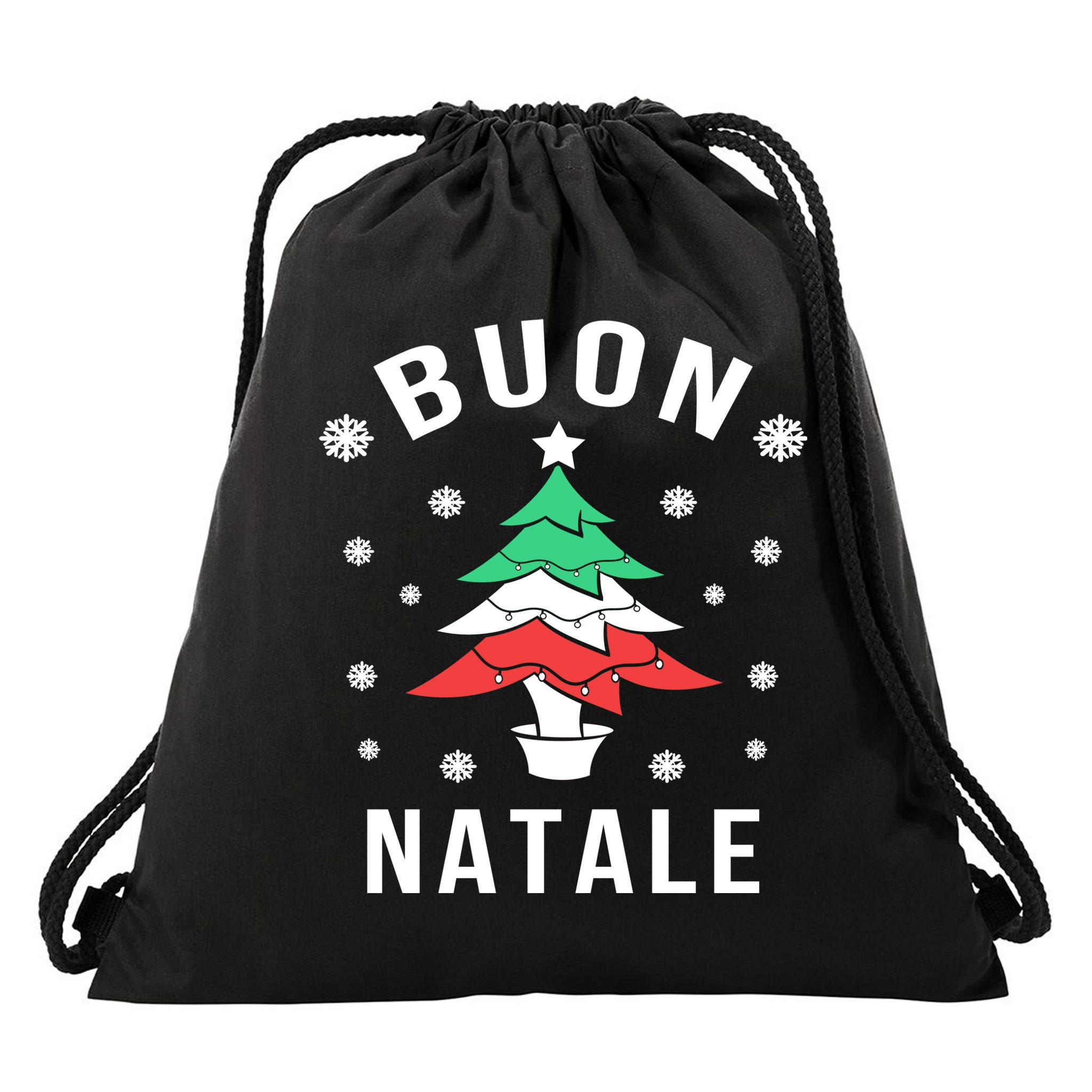 Italian Flag Christmas Tree Buon Natale Gift Drawstring Bag