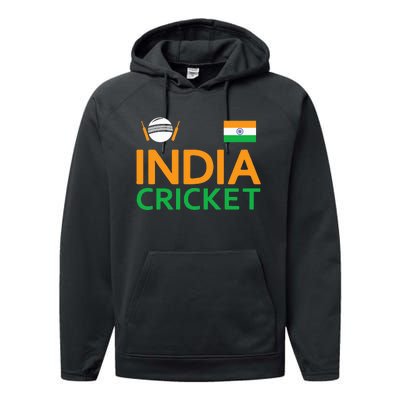 Indian Flag Cricket Player Sports Fan Performance Fleece Hoodie