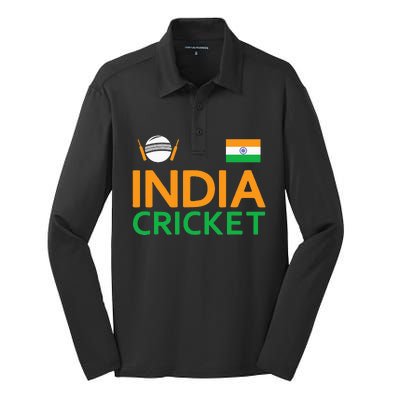 Indian Flag Cricket Player Sports Fan Silk Touch Performance Long Sleeve Polo