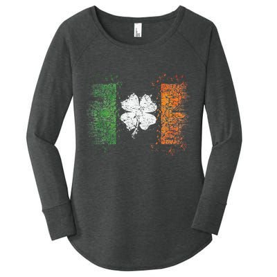 Irish Flag Distressed Shamrock ST Patrick's Day Women's Perfect Tri Tunic Long Sleeve Shirt