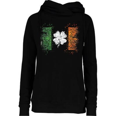 Irish Flag Distressed Shamrock ST Patrick's Day Womens Funnel Neck Pullover Hood