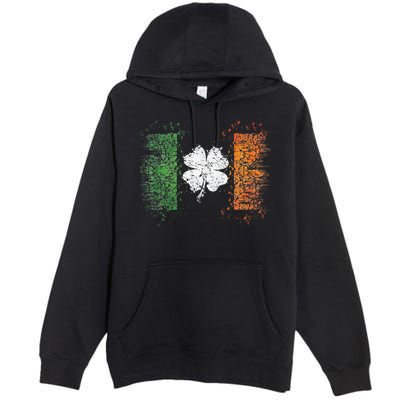Irish Flag Distressed Shamrock ST Patrick's Day Premium Pullover Hoodie