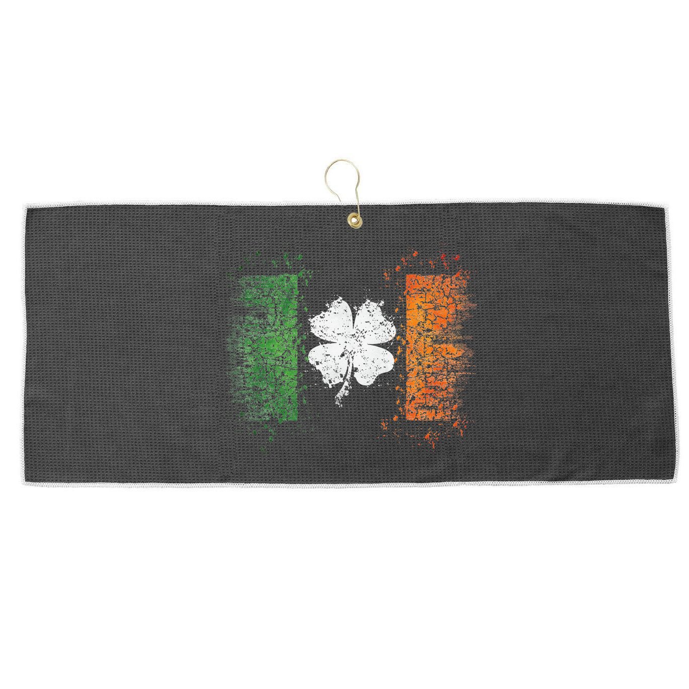 Irish Flag Distressed Shamrock ST Patrick's Day Large Microfiber Waffle Golf Towel